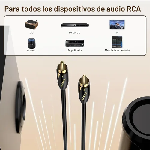 Vista 3 de J&D Audiophiles - Cable RCA de 24 AWG 2RCA macho a macho, cable de audio de interconexión estéreo, cable de subwoofer chapado en oro para cine