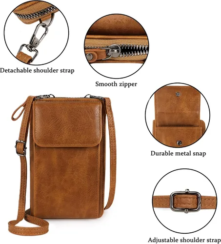 Vista 3 de Bolso bandolera pequeño de cuero para mujer, con ranura para tarjetas
