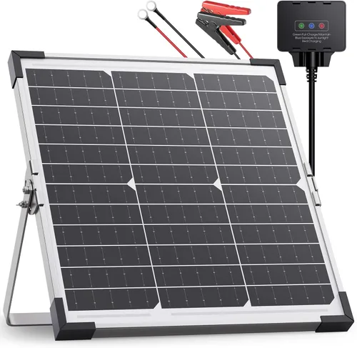 Vista 12 de Mantenedor de batería solar de 7.5 W y cargador de goteo, panel impermeable de 12 V con controlador inteligente IP68, protección contra sobrecarga