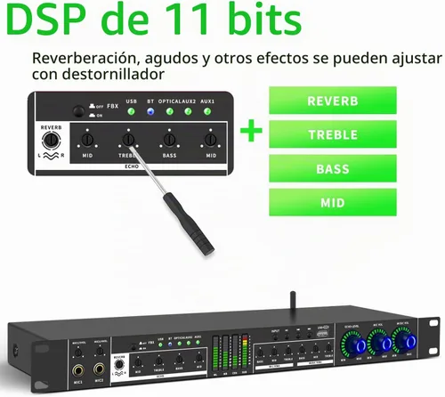 Vista 6 de LX9 Profesional KTV Efector de pre-etapa digital anti-retroalimentación Procesador de audio Echo USB MP3 Bluetooth óptico, 5 entradas de micrófono