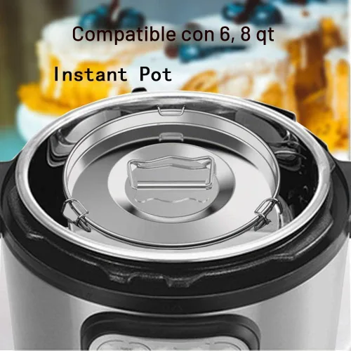 Vista 3 de Molde de flan con tapa, sartén de acero inoxidable para olla instantánea de 6 cuartos (3 cuartos de galón, 8 cuartos de galón disponibles) - Flanera