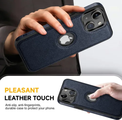 Vista 3 de Funda protectora ultradelgada de piel de lujo con diseño único para iPhone 14, antideslizante, resistente a los arañazos, funda protectora Azul