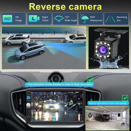 Vista 5 de Apple CarPlay inalámbrico y Android Auto, estéreo de coche doble DIN - Pantalla táctil IPS de 7", 1024*600, radio de coche FM, Bluetooth 5.2, 180W