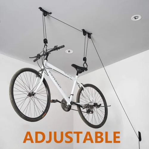 Vista 5 de Wallmaster Soporte de techo para bicicletas, elevador de bicicletas montado en el techo, sistema de polea para bicicletas para garaje, ganchos