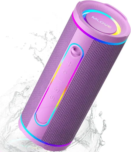 Vista 9 de MLOVE Altavoces E80 Bluetooth inalámbricos, altavoz Bluetooth portátil con entrada auxiliar, ranura para tarjeta micro SD, Bass Up, TWS, luces RGB
