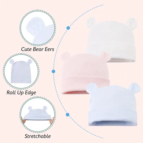 Vista 4 de Cotton Newborn Baby Girls Hat Spring Newborn Boys Hat Cute Rabbit Infant Beanie