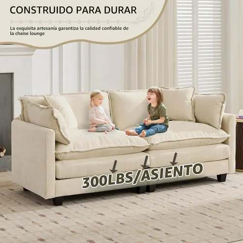 Vista 6 de Sofá individual modular de chenilla con otomana, sofá nube con almohada, color beige