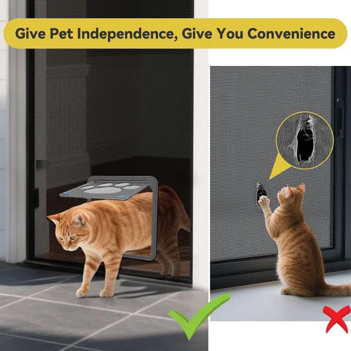 Vista 5 de Puerta mosquitera para perro, puerta de gato de 8 x 10.2 pulgadas para ventana, cierre magnético, puerta pequeña con cerradura de doble cara