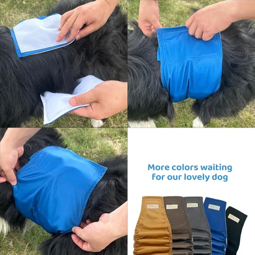 Vista 2 de Pañales para perros machos, bandas para el vientre de alta absorción para perros machos, XL, lavables, con bonitos patrones, 5 paquetes