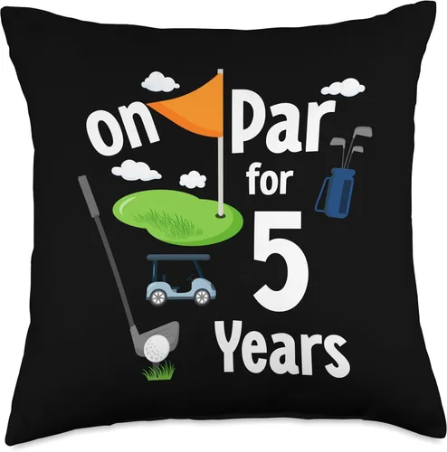 Vista 4 de On Par 5th Birthday Golf Player Theme 5 Year Old B-Day Throw Pillow, 16x16, Multicolor