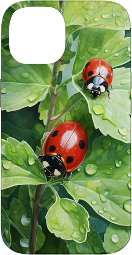 Vista 4 de Ladybugs on Green Leaves Watercolor Case for iPhone 17