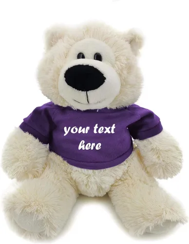Vista 6 de Plushland Cream Sophie Bear 12.0 in, regalo personalizado para animales de peluche, texto personalizado en la camisa, gran regalo para el día
