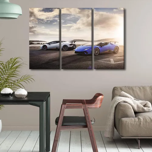 Vista 42 de Arte de pared de auto deportivo rojo para sala de estar, arte de pared de lienzo de súper auto genial, imágenes pósters, 3 piezas, arte moderno