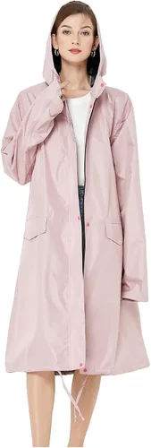 Vista 6 de Chubasquero largo impermeable para mujer con cremallera y bolsillos al aire libre Negro