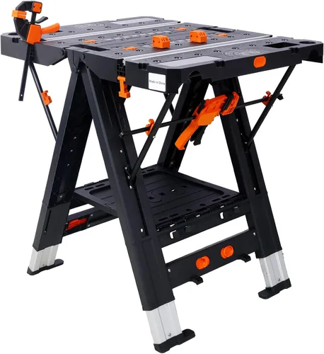 Vista 9 de Mesa de trabajo plegable 2 en 1 y caballete, 31" Ancho x 25" Profundidad x 28" Altura Configuración fácil Banco de trabajo portátil, mesa de trabajo