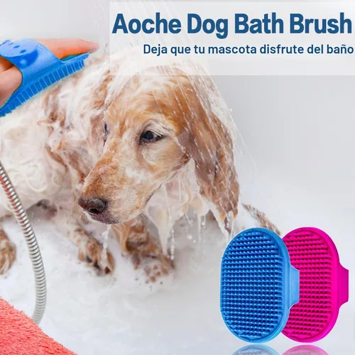 Vista 6 de Cepillo de baño para perros, cepillo de baño para mascotas, peine de goma para masaje relajante, 2 piezas con mango de anillo ajustable para perros