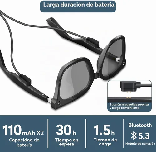Vista 5 de Lentes inteligentes con Bluetooth, lentes de sol polarizados UV400, micrófono y altavoces integrados, música y llamadas inalámbricas, asistente