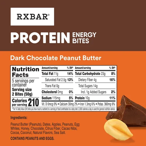 Vista 2 de RXBAR Bocaditos energéticos proteicos, aperitivos energéticos sin gluten, aperitivos de proteínas, mantequilla de maní de chocolate negro