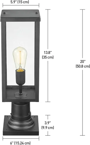 Vista 9 de Globe Electric 44384 Lámpara de poste de lámpara para exteriores con adaptador de base, negro mate, inserciones de vidrio transparente, iluminación