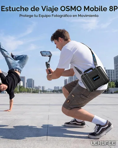 Vista 5 de Lekufee Funda rígida impermeable portátil para DJI Osmo Mobile 8P, estabilizador de cardán, DJI Mic Mini 2, Mic 3/2 y más accesorios (solo funda)
