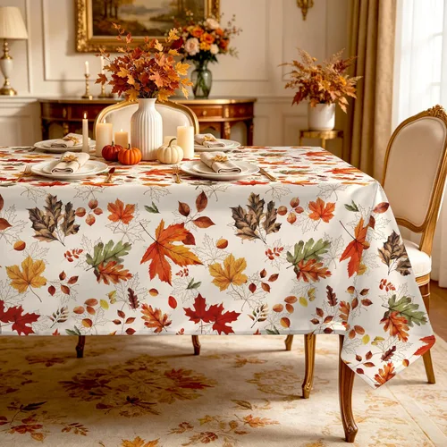 Vista 5 de Mantel rectangular de ramas de pájaros de otoño impermeable, mantel de hojas de arce resistente a las manchas, mantel lavable para decoración