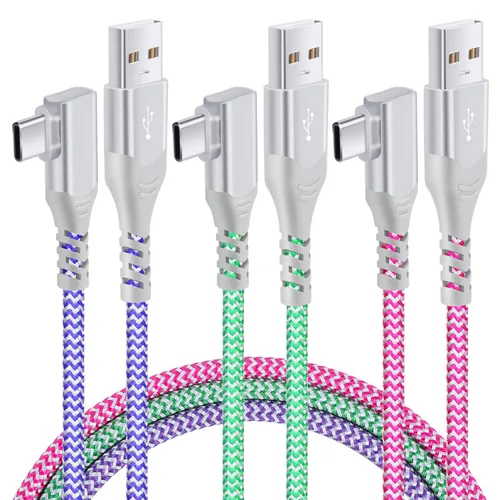 Vista 10 de Pofesun - Cable USB C [3 unidades, 6.6 pies] 3.1A tipo C cargador de carga rápida en ángulo recto, cable de carga USB C trenzado compatible