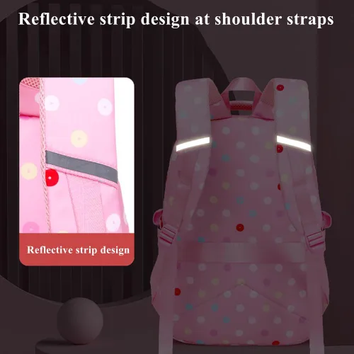 Vista 5 de Armbq Mochilas con estampado de lunares para niñas con lonchera, juego de mochila escolar para adolescentes, E-Negro, Estampado De Lunares E
