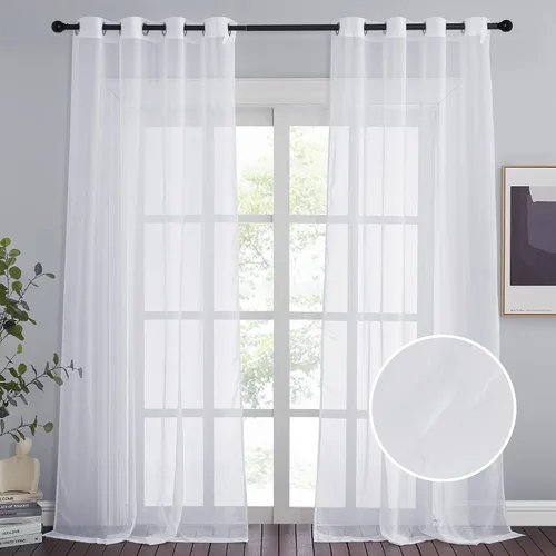 Vista 11 de NICETOWN Cortinas traslúcidas trituradas de 63 pulgadas de largo, con ojales, cortinas traslúcidas de gasa arrugada, cortinas ligeras y aireadas