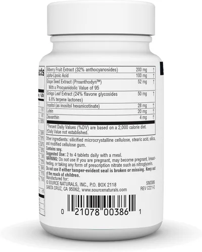 Vista 3 de Source Naturals Visual Eyes Suplemento dietético – Complejo multivitamínico con extracto de arándano, ácido lipoico y luteína – 30 tabletas