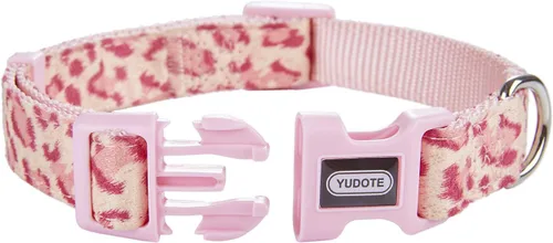 Vista 2 de Collar de perro con patrón de leopardo, nailon ajustable y cinta para perros medianos (M, leopardo rosa)