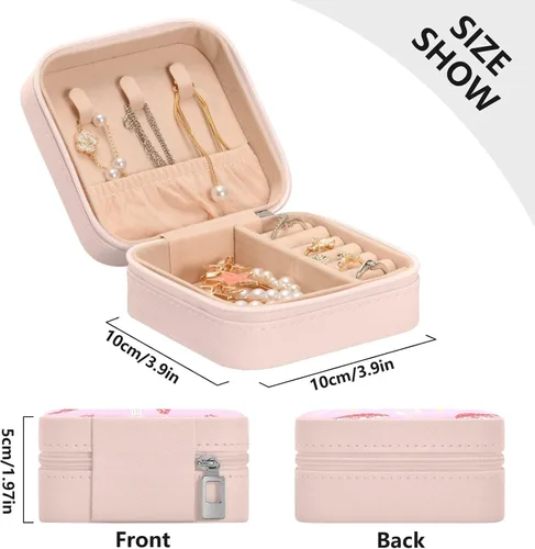 Vista 4 de Joyero de viaje organizador para mujeres, niñas y hombres, pequeña caja de almacenamiento portátil para joyas, aretes, anillos, collares, hongos