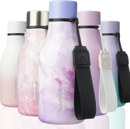 Vista 32 de BJPKPK Botellas de agua aisladas, botella de agua de metal de acero inoxidable de 12 onzas con correa, sin BPA a prueba de fugas, jarras, tazas