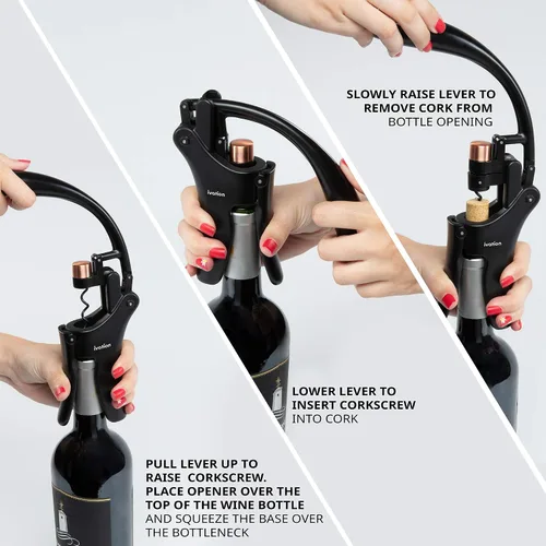 Vista 2 de Ivation Abridor de Botellas de Vino Sacacorchos Manual de Mano con Bomba de Palanca Ergonómica, Diseño Vertical de Pie, Agarre Suave del Cuello