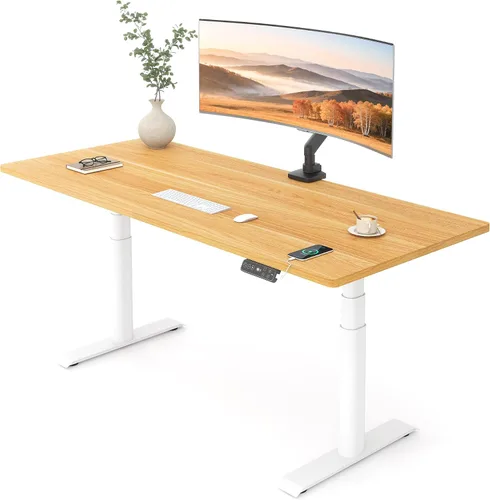Vista 15 de FLEXISPOT E6 Pro - Escritorio eléctrico de pie de bambú de 3 etapas con patas ovaladas y motor doble, 48 x 24 pulgadas, mesa entera, altura