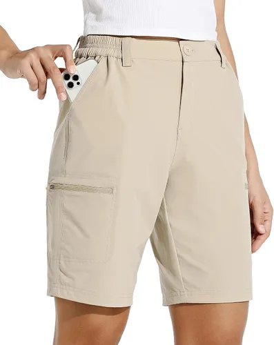 Vista 14 de Willit - Pantalones cortos de senderismo tipo cargo para mujer, de 10 pulgadas, elásticos, para golf, activos, de secado rápido, pantalones cortos