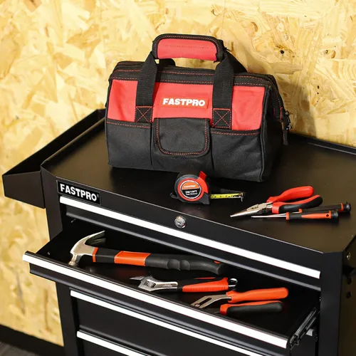 Vista 4 de FASTPRO Juego de herramientas para el hogar de 220 piezas, kit de herramientas de reparación para el hogar con bolsa de herramientas de Rojo