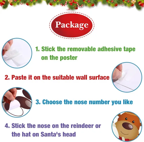 Vista 5 de Juegos de fiesta de Navidad, pin the nose on the Reindeer y Pin the Hat on The Santa Decoración de fiesta de Navidad con vendas y calcomanías