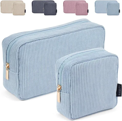 Vista 9 de MAGEFY Pequeña bolsa de maquillaje para bolso, mini bolsa de cosméticos de pana, linda bolsa cosmética para mujeres con bolsillos deslizantes