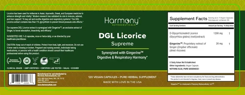 Vista 2 de DGL Regaliz Supremo Dr Gumman's Clínico Grado Clínico Máxima Potencia Máxima Biodisponibilidad 120 Cápsulas Veganas Harmony Nutraceuticals