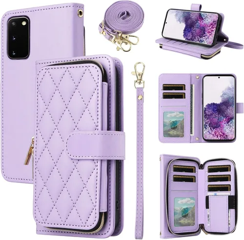 Vista 34 de Funda de Cartera para Samsung Galaxy S20 FE 5G de 6.5 Pulgadas con Correa para Muñeca, Billetera con Cremallera y más de 9 Ranuras para Tarjetas