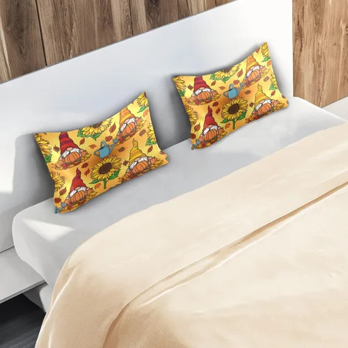 Vista 7 de Nander Funda de almohada de satén para cabello y piel, gnomo de calabaza otoñal, fundas de almohada de seda suave sin cremallera, funda de almohada
