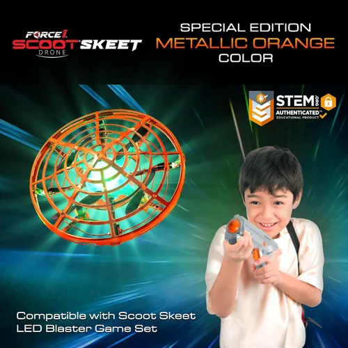 Vista 10 de Force1 Scoot Skeet Mini Drone Juego de disparos electrónico para niños (solo dron): Drones de mano para niños compatibles con Scoot Skeet LED