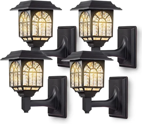 Vista 8 de LeiDrail Luces solares para valla, paquete de 2 luces solares para exteriores, impermeables, luz LED blanca cálida, poste de pared, iluminación