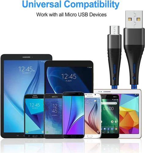 Vista 7 de Cable micro USB de 10 pies, cargador de teléfono Android, paquete de 2 cables de carga extralargos de nailon trenzado rápido y duradero para Samsung