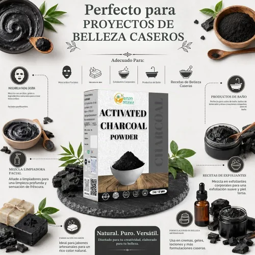 Vista 3 de Herbs Botanica Polvo de carbón activado, grado alimenticio, 2 onzas