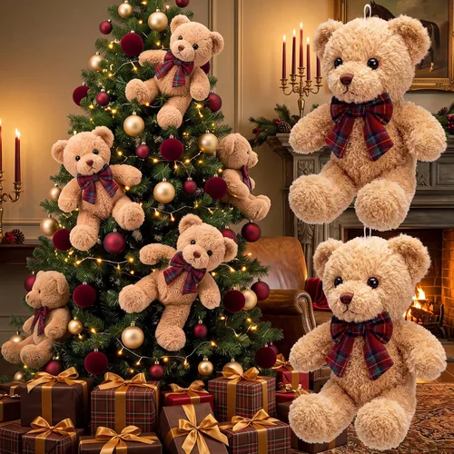 Vista 7 de Chalyna Paquete de 6 ositos de peluche navideños con lazo de terciopelo a Verde