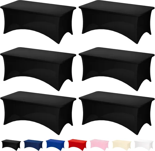 Vista 22 de Fixwal Paquete de 6 Manteles de Mesa Rectangulares, Cubierta de Mesa de 6 Pies, Mantel Blanco Rectangular Ajustado Elástico Rectangular, Cubierta