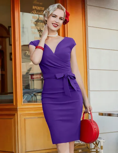 Vista 5 de MUXXN - Vestido de cóctel formal para mujer, estilo clásico de los años 50, con corbata en cuello en V