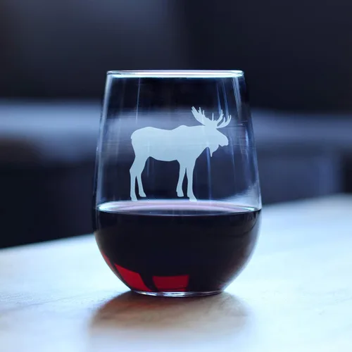 Vista 3 de Bevvee Moose Silhouette - Copa de vino sin tallo, regalos temáticos de cabina o decoración rústica, grande de 17 onzas