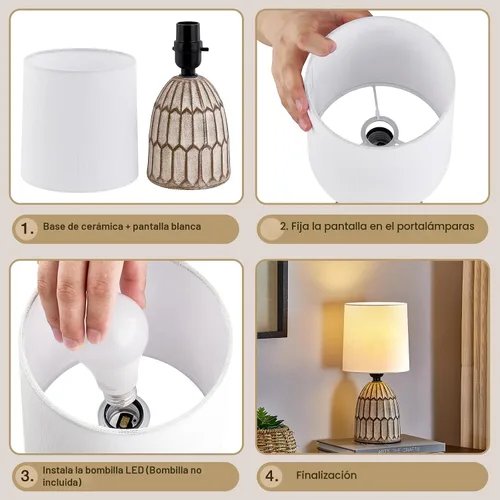 Vista 7 de EJIAXIN Juego de 2 lámparas de mesa de 13.5 pulgadas, pequeñas lámparas bohemias, lámparas de noche, lámpara de mesa rústica de cerámica